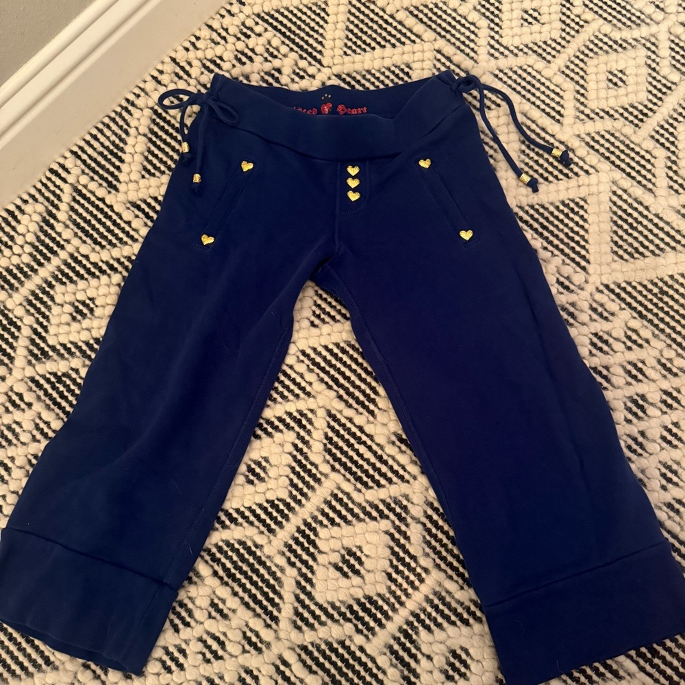 Twisted Heart Navy Blue cropped pants and jacket with Gold Heart Accents